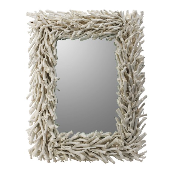 A&B Home  29-inch White Rectangular Natural Wood Wall Mirror