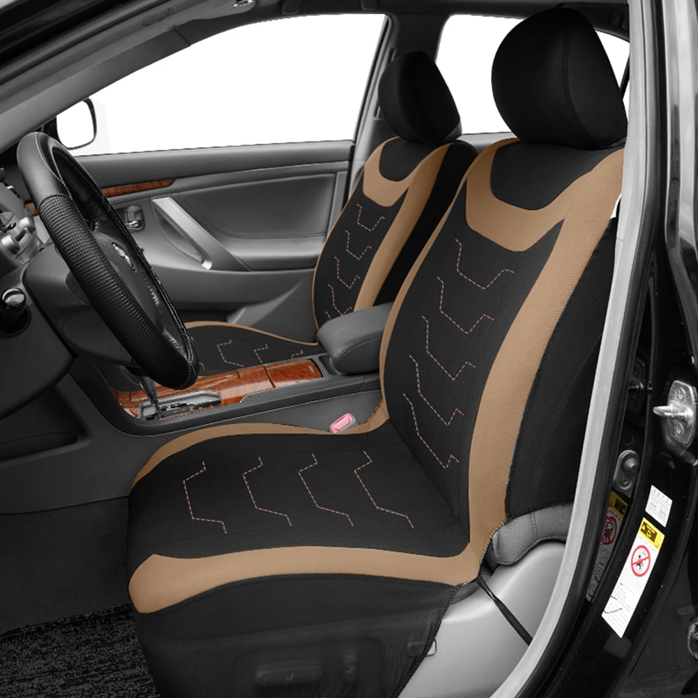 Autoking Cover Stripe Polyester 9pcs Racing Car Seat Covers Set Universal Seat Protector Accessories Interior Fit for Most Car Beige