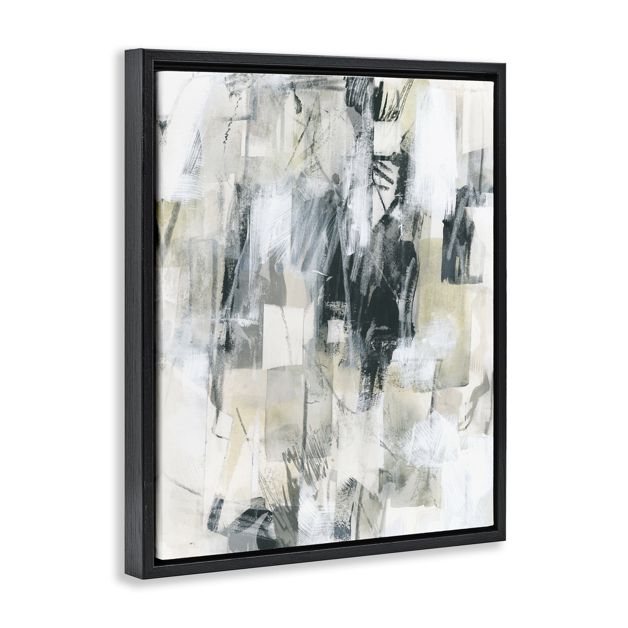 Stupell Industries Grey Layered Restless Shapes Abstract Painting Black Floater Framed Canvas Art Print Wall Art, 25 x 31