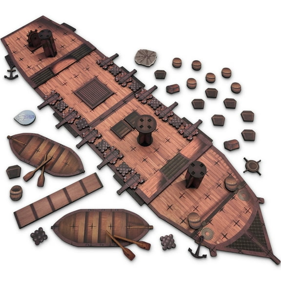 D&D Ship | Full Color | Modular | Upper & Lower Deck | 1” Battle Terrain | DnD Pathfinder and TTRPG