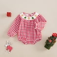 thumbnail image 3 of Baby Girl Christmas Outfit Plaid Gingerbread Smocked Bubble Romper Santa Puff Long Sleeve Bodysuit Fall Winter Xmas Clothes, 3 of 8
