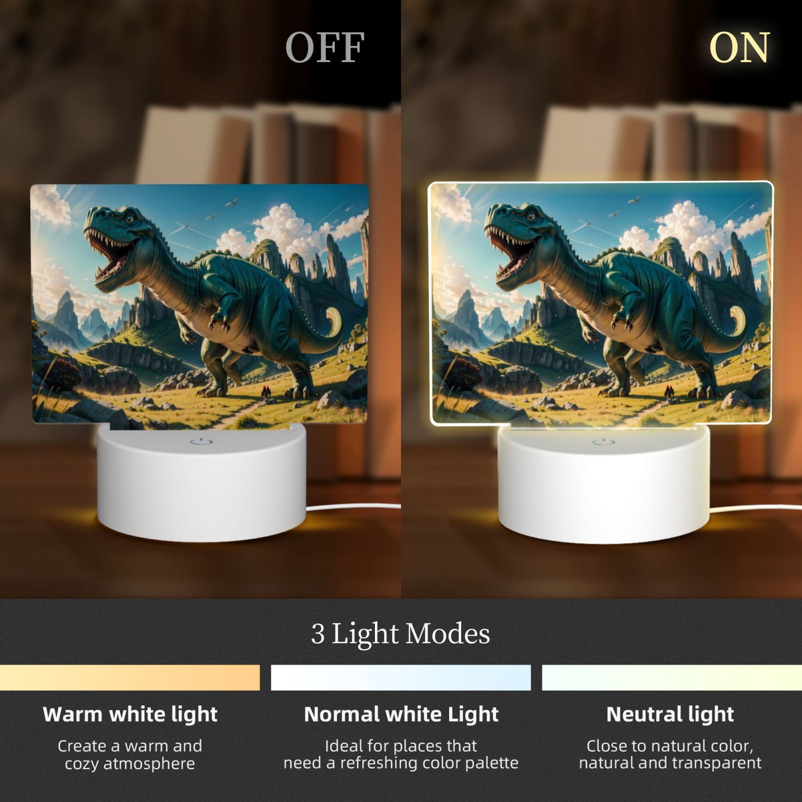 Vsdgher Cute Green Dinosaur Blue Sky Rectangular Acrylic Night Light Acrylic Sleep Night Light Friend Gifts for Birthday Gifts for Women Teens Boys Girls