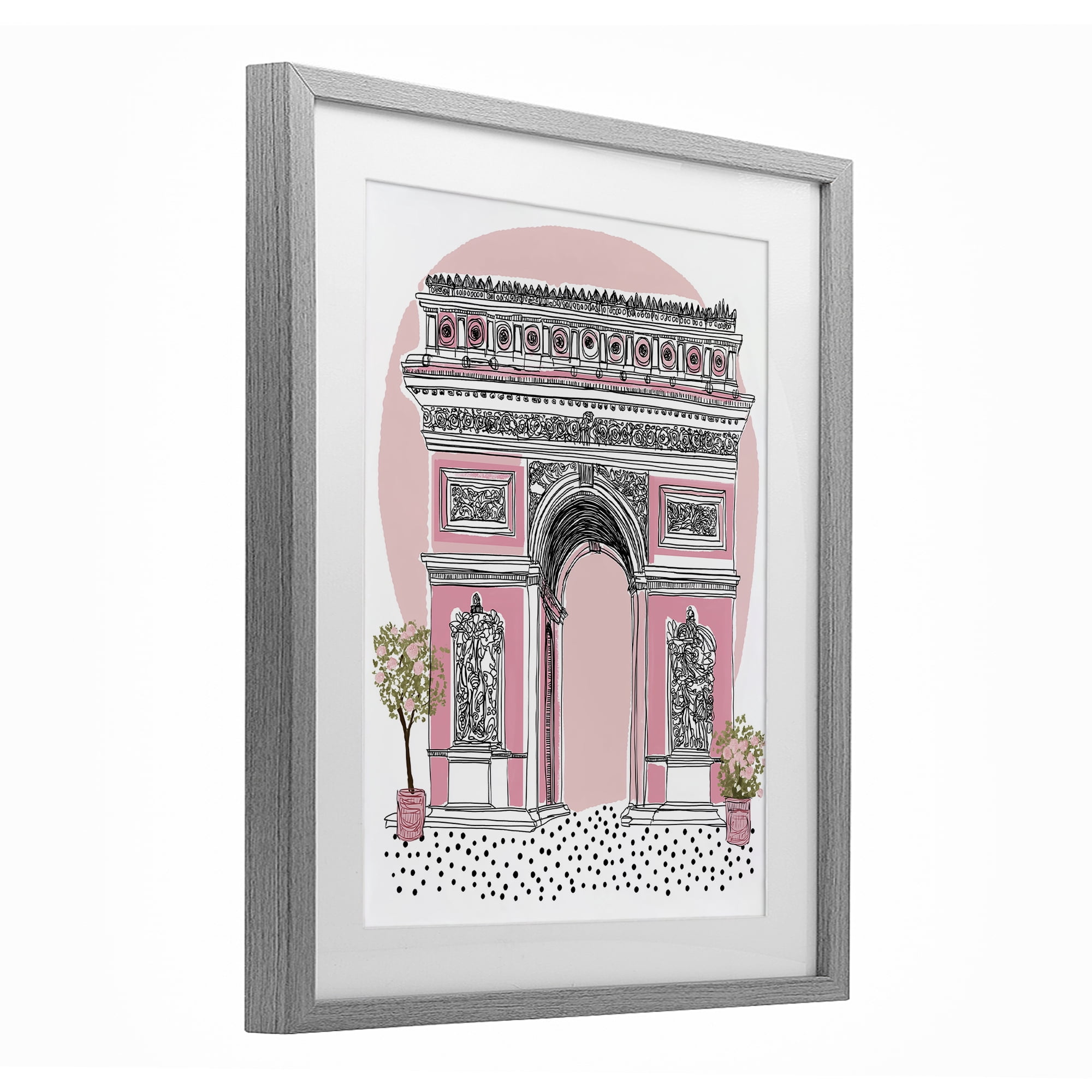 Stupell Industries Pink Neoclassical Archway Gray Framed Print Under Glass, design by Jess Stempel