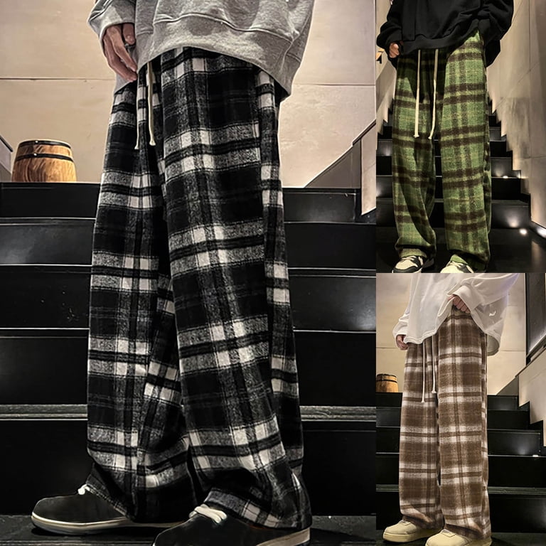 WREESH Womens Casual Wide Leg Pants Flannel Plaid Pajama Pants