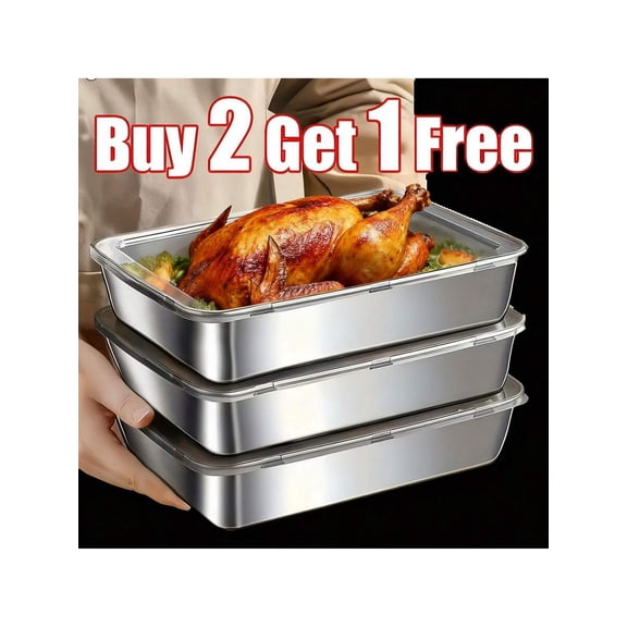 Stainless Steel Food Storage Containers 3-Pc, Leak Proof & Sealed Lids, Stackable Refrigerator Organization, Freezer Safe for Camping/Picnicking