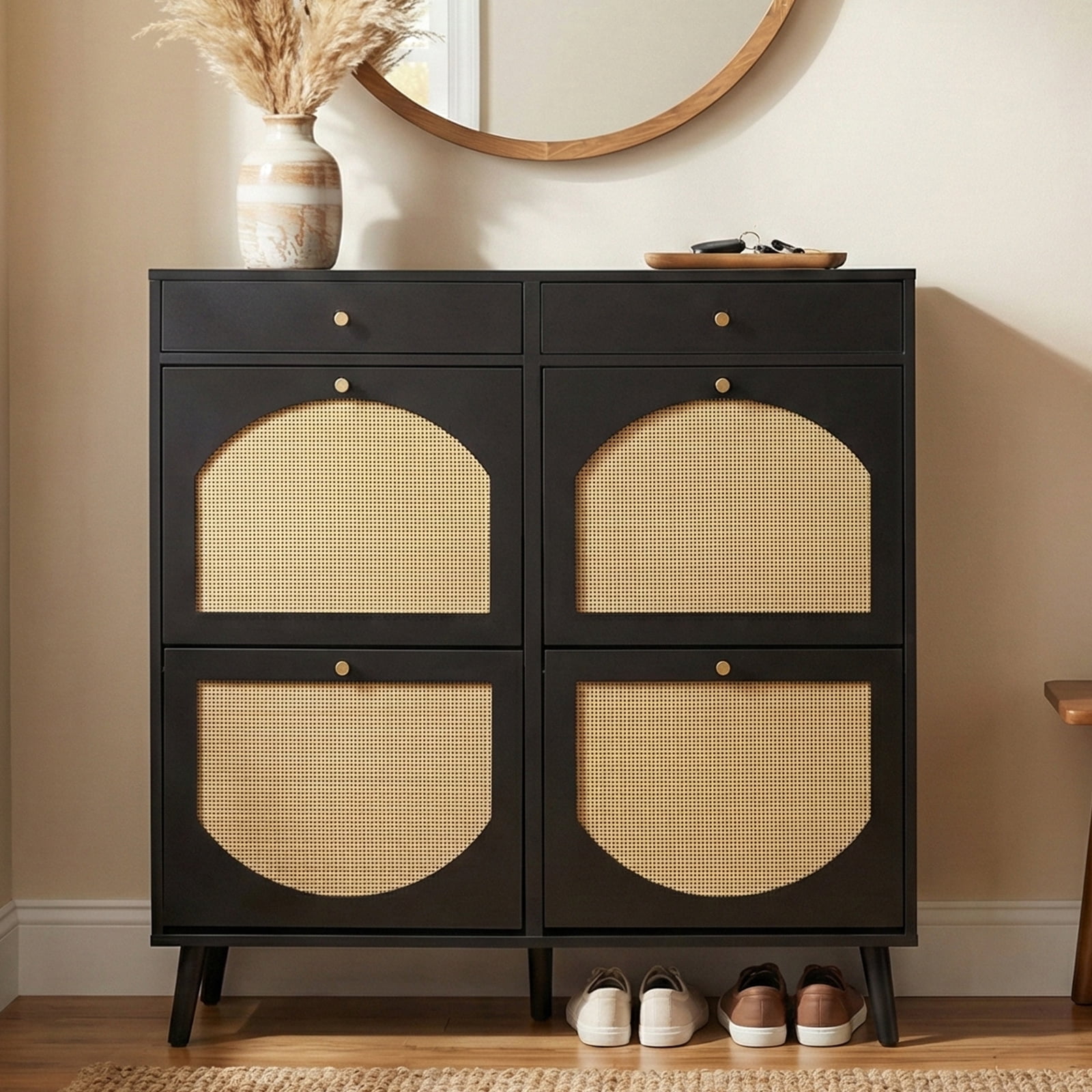 Shoe Cabinet with 4 Drawers & 4 Flip-Down Compartments, Particle Board Shoe Storage Organizer, Space-Saving Large Capacity Entryway Cabinet for Mudroom Hallway