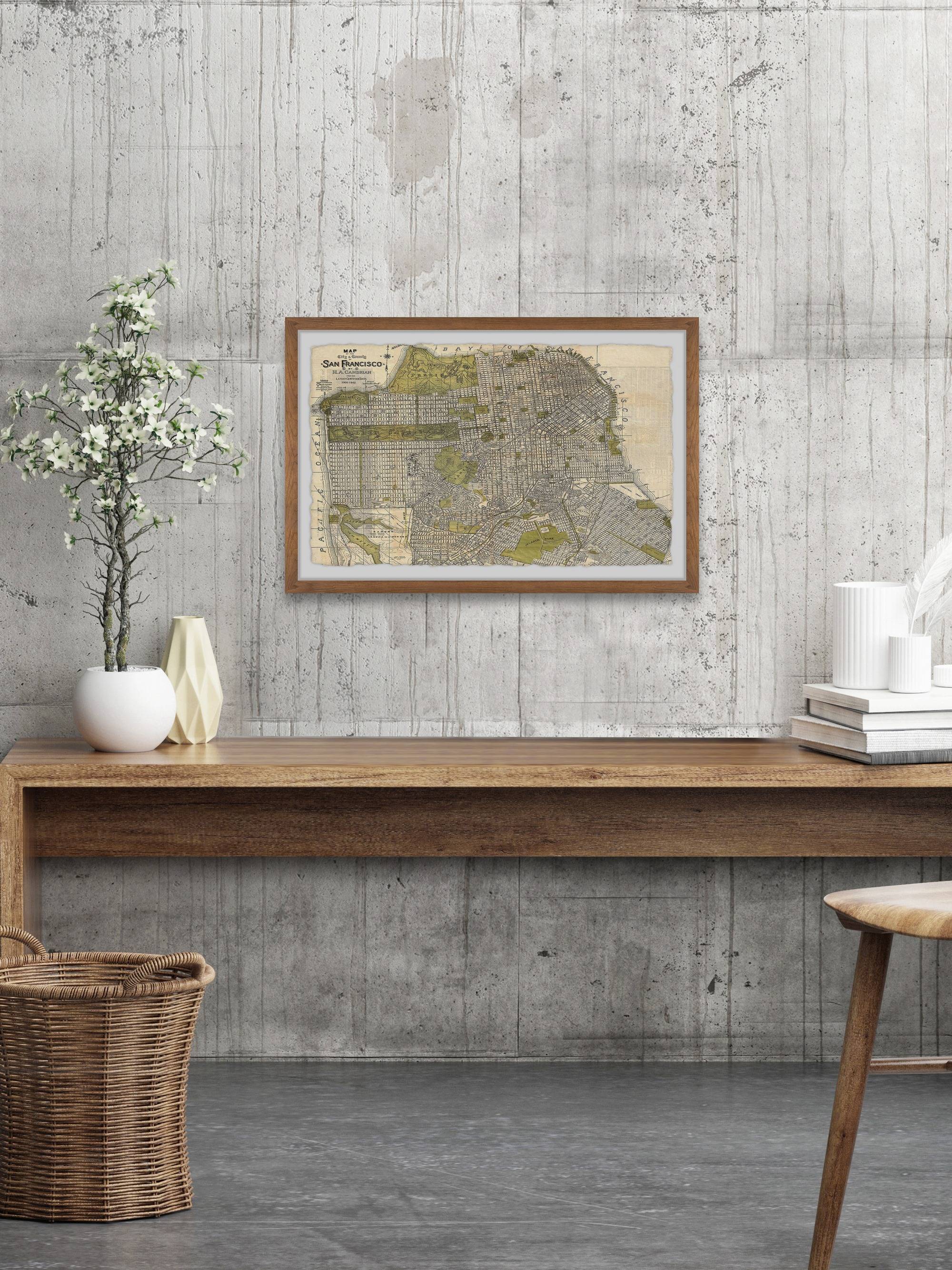 Marmont Hill Vintage San Francisco Map Framed Wall Art, 16" x 24"