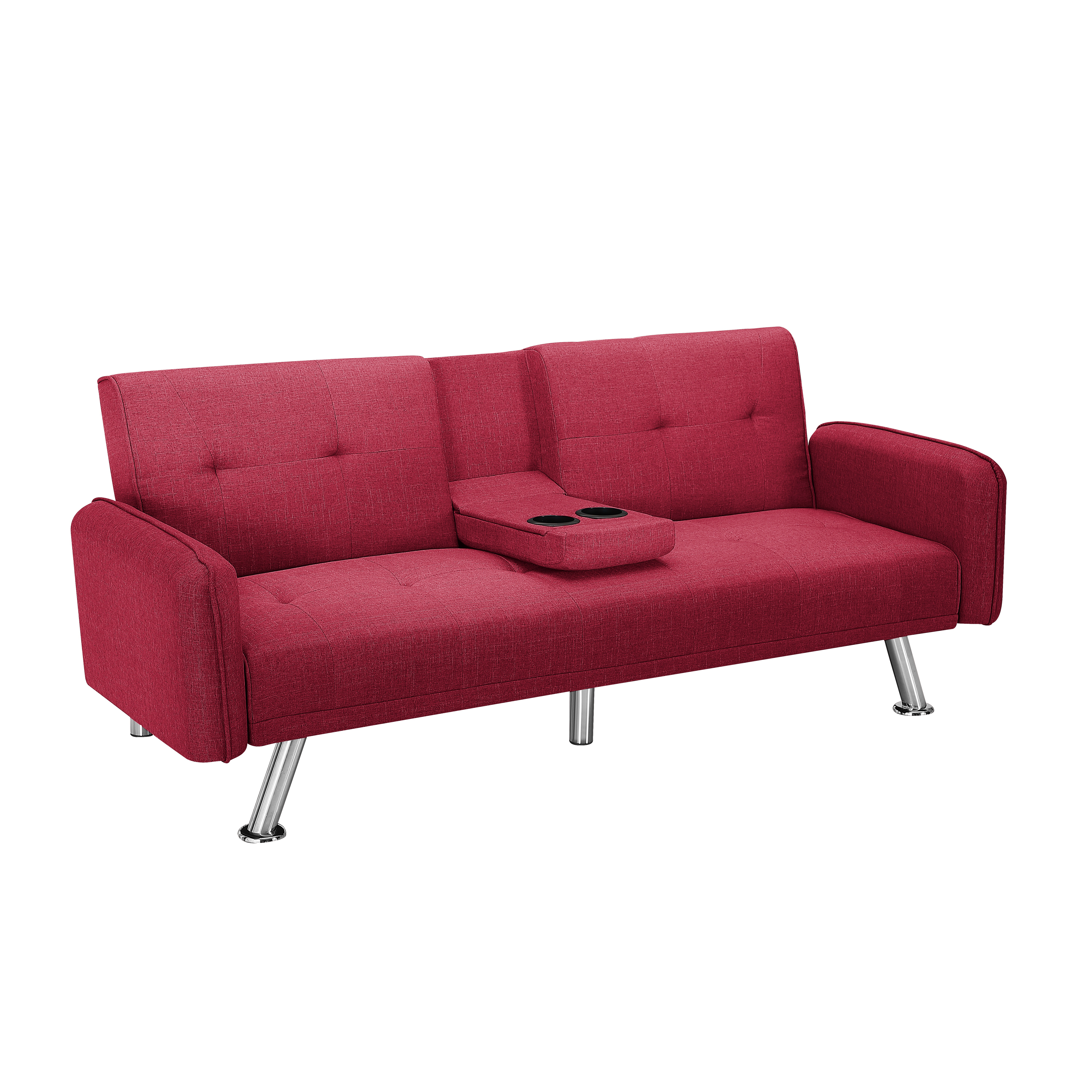 Gewnee 74.4” Futon Sofa Bed with 3-Angle Adjustable Backrest & Cup Holders,Twin Sleeper Sofa with for Home,Office,Guest Room(Red）