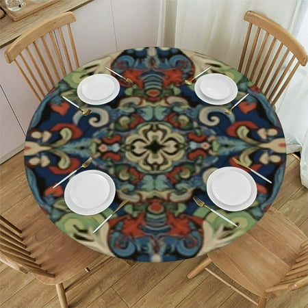 

Caramel Violet Round Tablecloth with Elastic Edge Historical Moroccan Florets Fitted Table Cover Elastic Edged