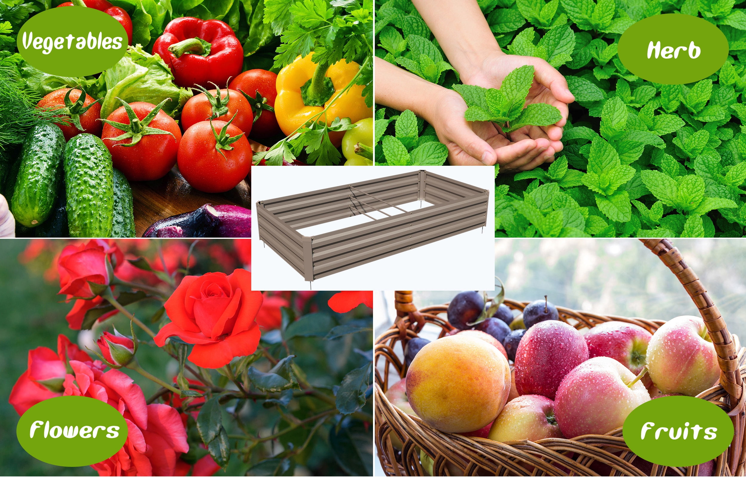 AMOBRO 8x4x1ft Outdoor Metal Raised Garden Bed Planter Box for Vegetables, Flowers, Herbs w/ 3 Tomato Cages Brown