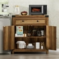 thumbnail image 4 of Farmhouse Coffee Bar Cabinet and Accent Sideboard, 30" Buffet Cabinet with Barn Door & Drawer, Wide Desktop Storage Cupboard with Adjustable Shelf for Kitchen, Entryway & Dining Room, Brown Wood Grai, 4 of 11