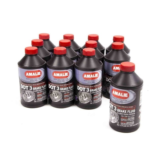 AMALIE DOT 3 Brake Fluid 12oz (160-65031-92), Heavy Duty Drum & Disc Brake Fluid for Cars, Trucks & Motorcycles with Corrosion Protection & Long-Term Stability, Made in USA, Pack of 12