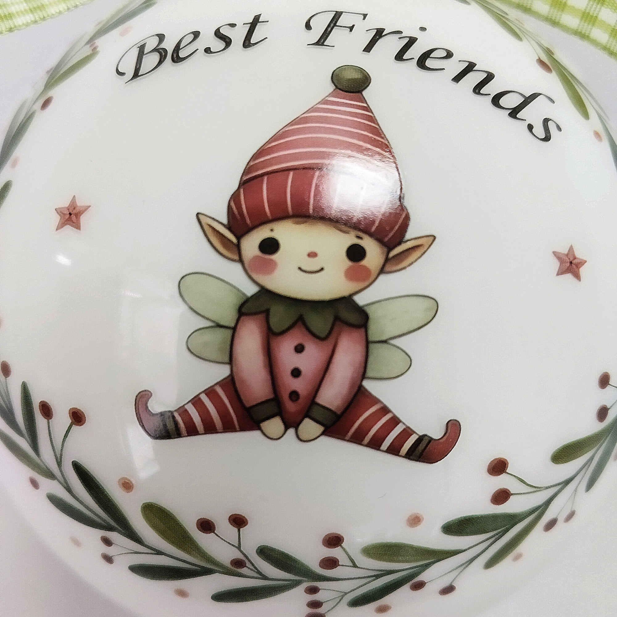 Holiday Time 100m Plaid Friend Glass Ornament, HOLIDAY TIME DIA 100MM PLAID FRIEND GLASS ORNAMENT