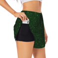 thumbnail image 3 of Lsque Emerald Green Sparkling Printed Women's Running Shorts with Liner Pockets,Elastic Quick Dry Workout Athletic Gym Yoga Shorts,Womens High Waist Shorts-, 3 of 9