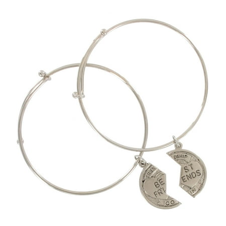 BFF Bangle Bracelets Silver Tone Broken Coin Best Friends Forever 2 (Best Price For Junk Silver Coins)