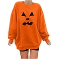 thumbnail image 1 of Chandails en Molleton Visage de Citrouille d'Halloween pour Femmes Manches Longues Surdimensionnées Col Rond Orange Pull Tops, 1 of 7