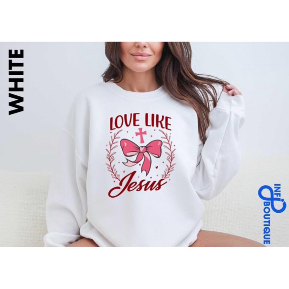 Velto Love Like Jesus Sweatshirt, Love Jesus Sweater, Coquette Jesus Bow , Jesus Shirt, Christian Valentines Shirt, Pink Jesus Shirt All Size S-5XL