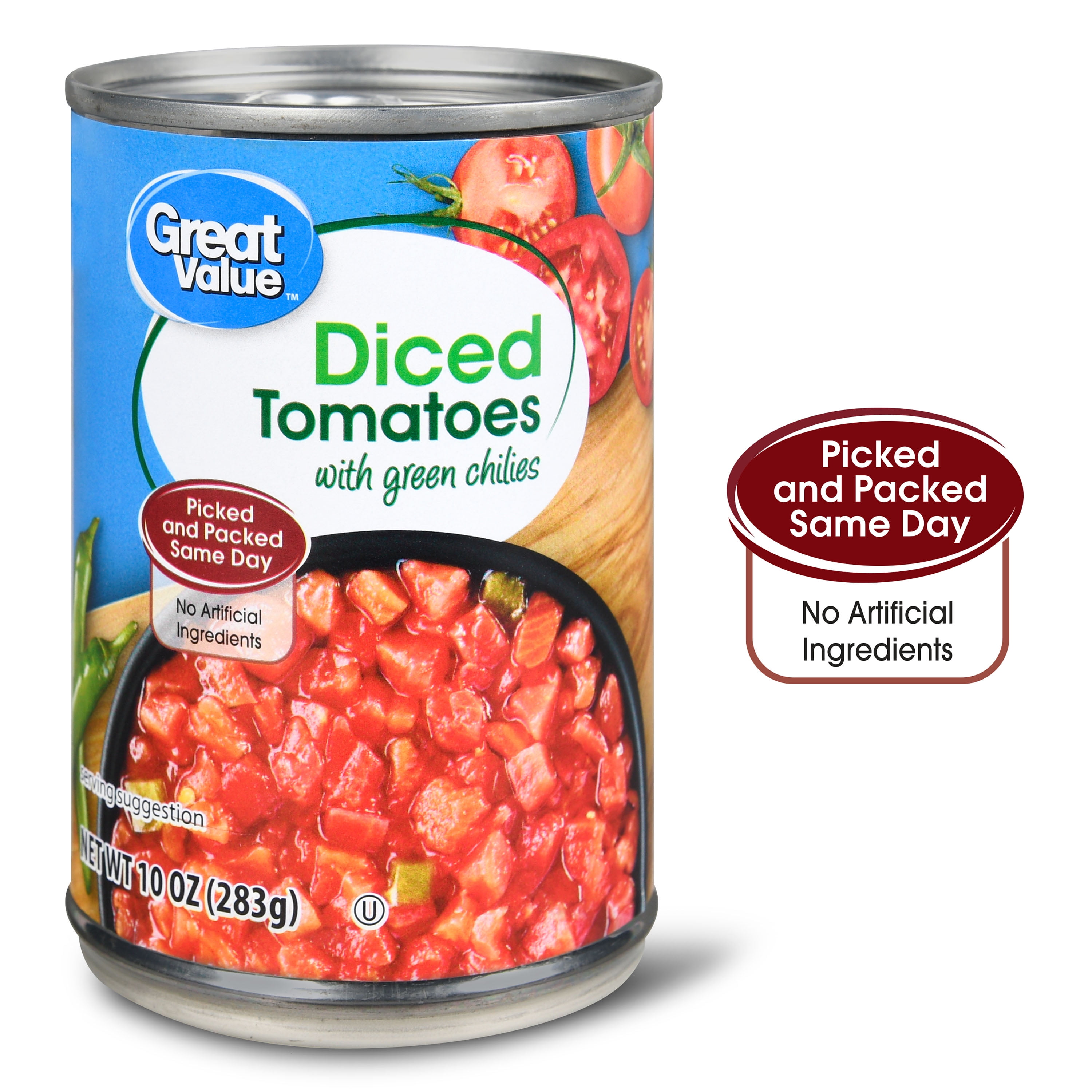 Great Value Original Diced Tomatoes with Green Chilies, 10 oz