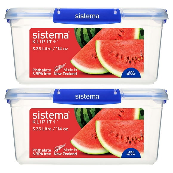 Sistema KLIP IT PLUS Food Storage Containers, 3.35 L, Airtight, Leak-Proof Seal, Easy Locking Clips, BPA-Free, 2 Count