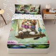 thumbnail image 2 of Manfei Flower Kitten Zipper Queen Comforter Set with Fitted Sheet and 2 Pillowcases, Forest Hydrangea Butterfly Zipper Bedding Set, Green, Polkadot Reversible, 4 Pieces, 2 of 7