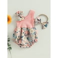thumbnail image 2 of Lnzyyephy Baby Girl Two Piece Outfits Summer Floral One Shoulder Romper and Stretch Headband Cute Clothes, 2 of 9