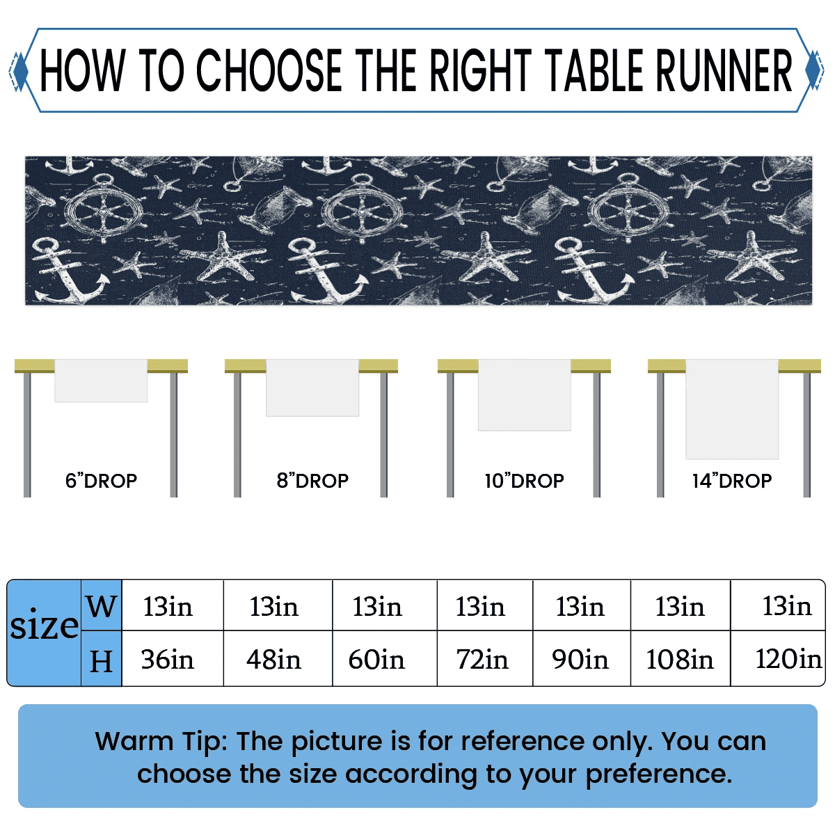 Qzaxky Table Runner Boho Table Runner Vintage Anchor Starfish Nautical Retro Bohemian Boho Outdoor Table Runner Decoration for Indoor Outdoor Home Dinner Party Wedding Decor 13 x 48 Inch
