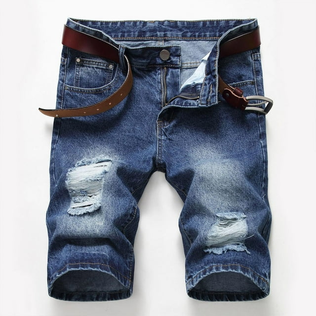 Meichang Mens Jean Shorts Big and Tall Ripped Distressed Denim Trunks Vintage Washed Denim Shorts Slim Fit Stretchy Straight Leg Jean Trunks