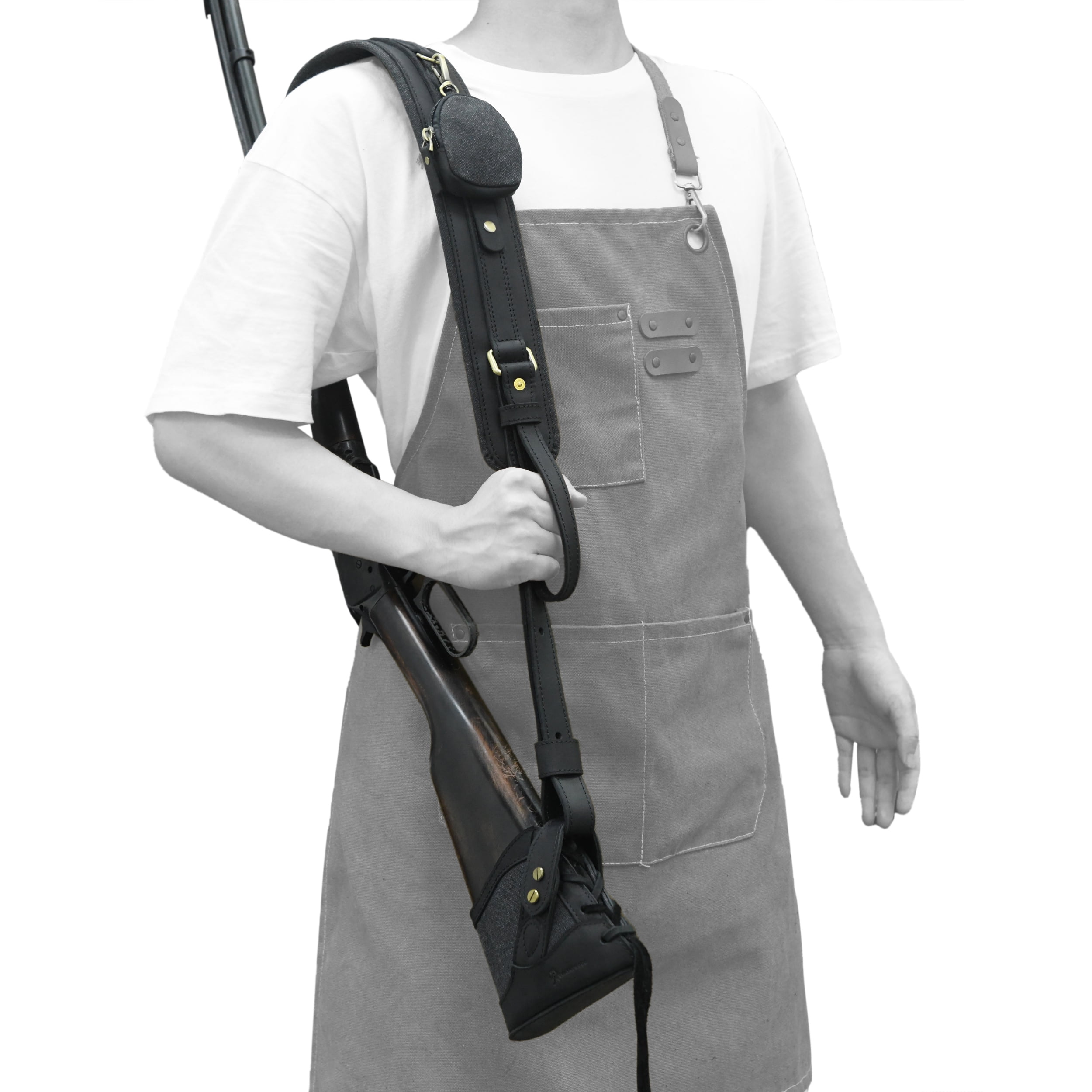 WAYNE'S DOG Vintage Canvas Leather Rifle Recoil Pad Buttstock with Gun Shoulder Sling Strap