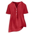 thumbnail image 4 of Baysbule Women's V-Neck Short Sleeve Casual Blouse Lightweight Cotton Linen Summer Button Shirt, 4 of 8