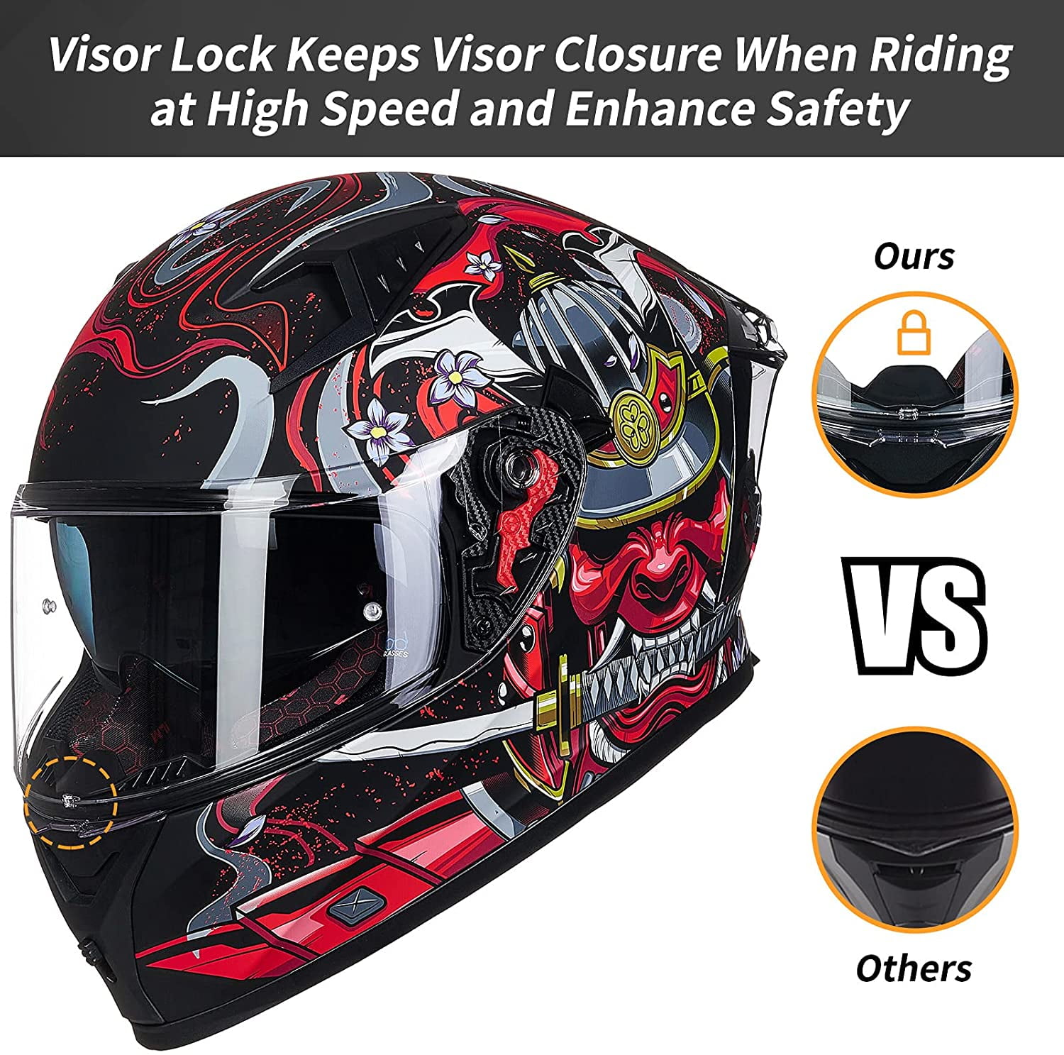 ILM Motorcycle Helmet Full Face with Pinlock Compatible Clear&Tinted Visors and Fins Street Bike Motocross Casco DOT(Armor Red, Large)