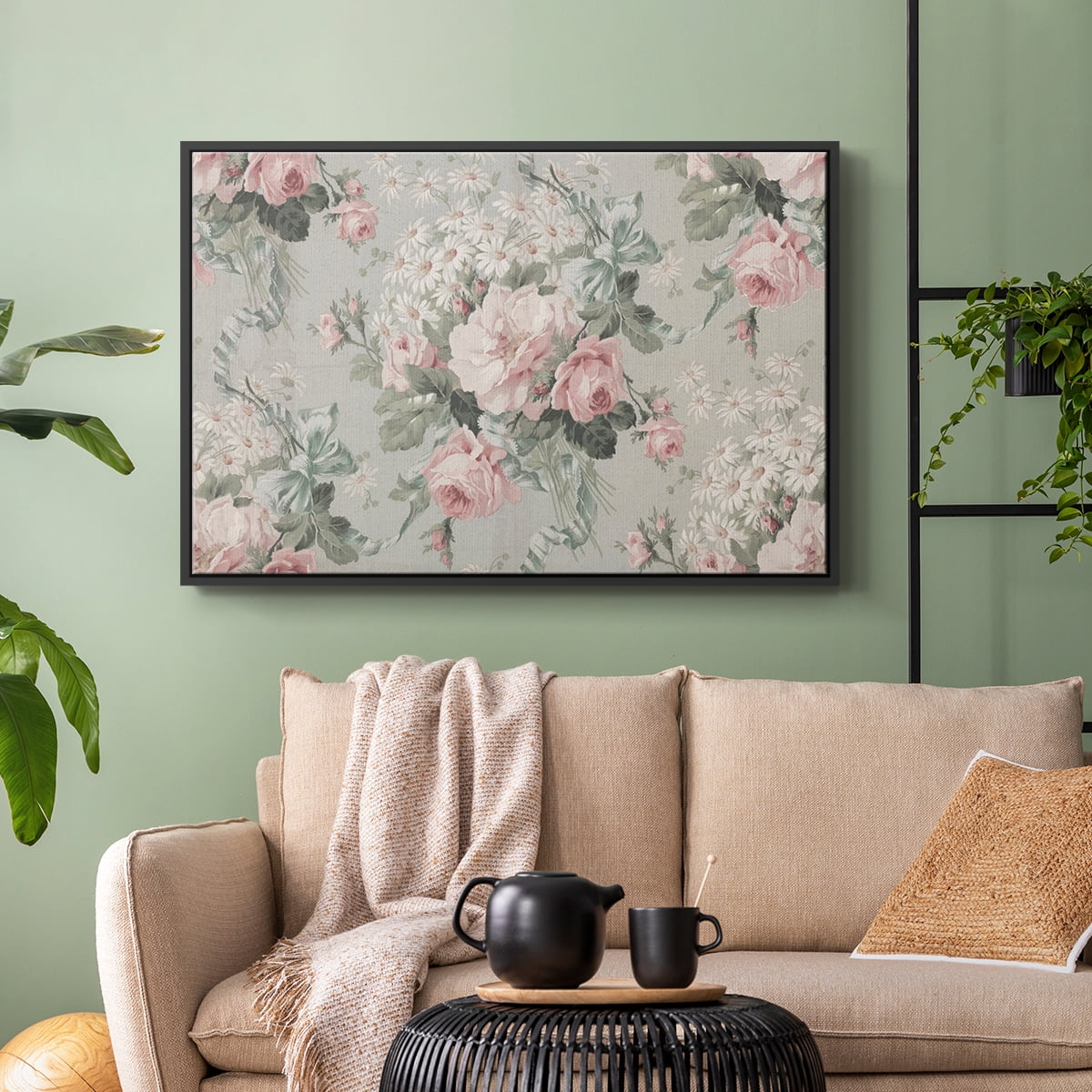 Vintage Abstract Print-XIV Framed in Black Wood Gallery Wrapped Canvas 25 in. x 37 in.