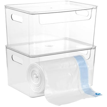 Under Sink Trash Bag Organizers, 2 PCS Roll Trash Bag Holder, Extra Large Roll Trash Bag Dispenser with Lid, Large Clear Plastic Garbage Bag Roll Holder, Storage Box for Kitchen Sinks, Cabinets