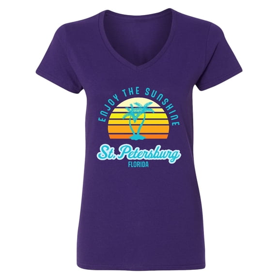 Inktastic Summer Enjoy the Sunshine St. Petersburg Florida in Blue Women's V-Neck T-Shirt