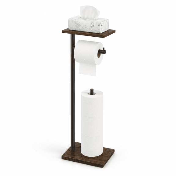 Black Freestanding Toilet Paper Holder with Shelf Holds Up to 4 Rolls