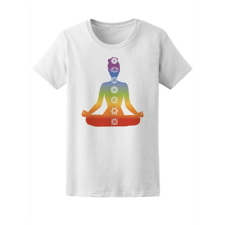 Yoga Lady Rainbow Chakra Symbols T-Shirt Women -Image by