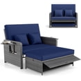 thumbnail image 2 of Gymax Rattan Daybed Wicker Loveseat Sofa Set w/ Ottoman & Retractable Side Tray Patio Navy, 2 of 10