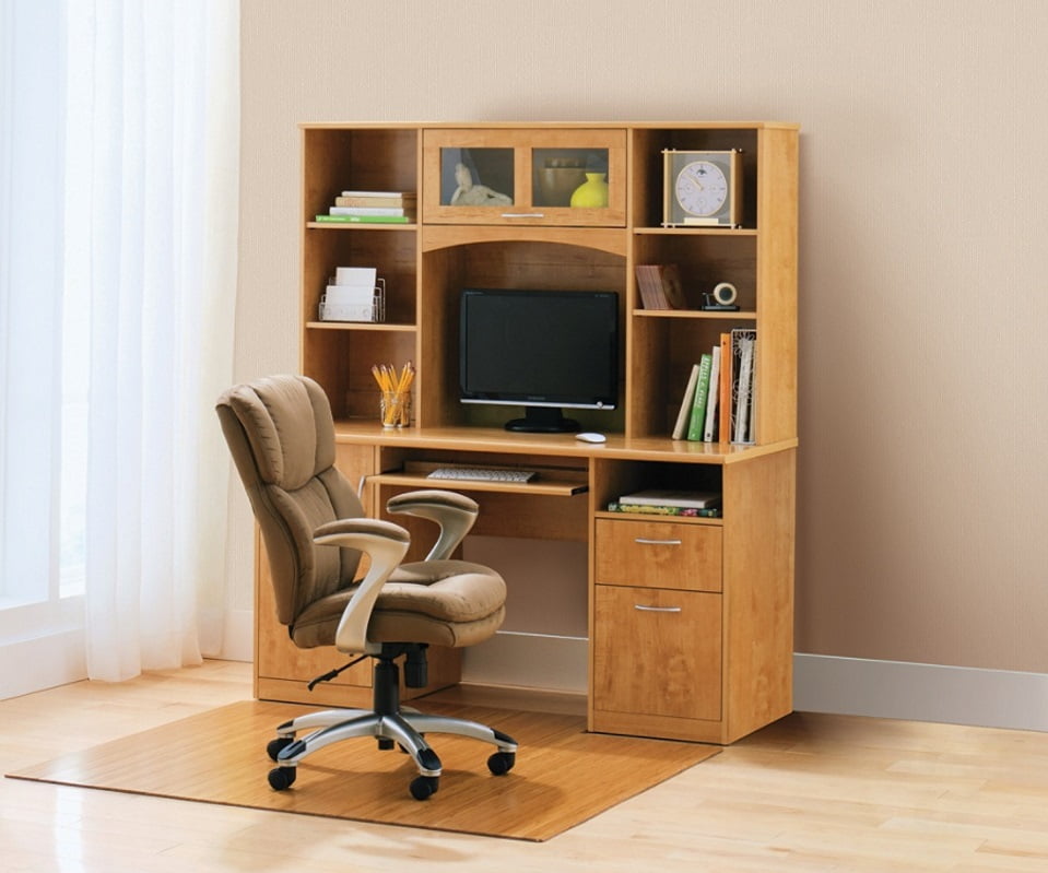 Realspace Landon Desk With Hutch Oak Walmart Com Walmart Com