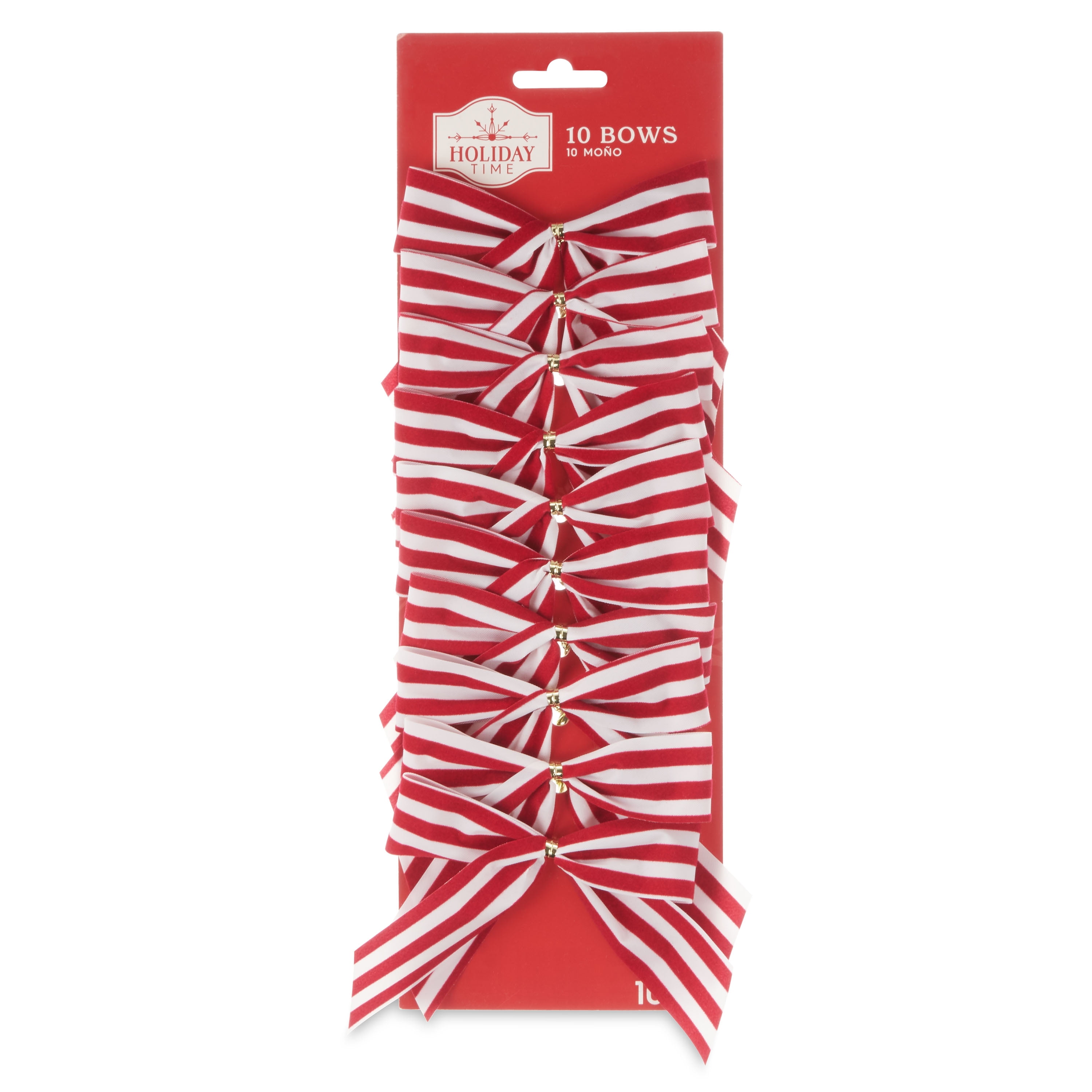 Holiday Time Velvet Bows, 10 Count, 12.75"  Red Stripe