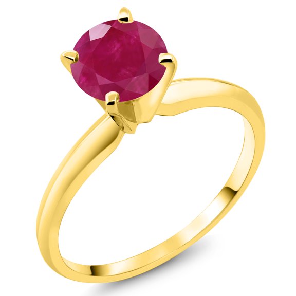 Gem Stone King 1.00 Cttw Round Red Ruby 14K Yellow Gold Engagement Ring for Women | Round 6MM | Gemstone Birthstone (Size 6)