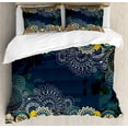 thumbnail image 1 of Psychedelic Queen Size Duvet Cover Set, Floral Bizarre Design Vintage Ornaments Leaves Paisley Pop Art Mandala Print, Decorative 3 Piece Bedding Set with 2 Pillow Shams, Blue Yellow, by Ambesonne, 1 of 3