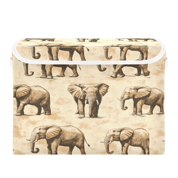Storage Box With Lid 16.5x12.6x11.8In Foldable Stacked Household Storage Box Gray Elephant Seamless