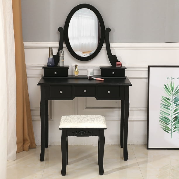 Fch Black Vanity Makeup Dressing Table, Black Vanity Desk Mirror