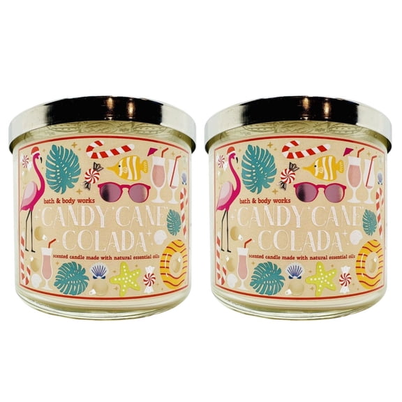 Bath and Body Works (2 Pack) Candy Cane Colada Scented Candle with Natural Essential Oils (14.5 oz / 411 g)
