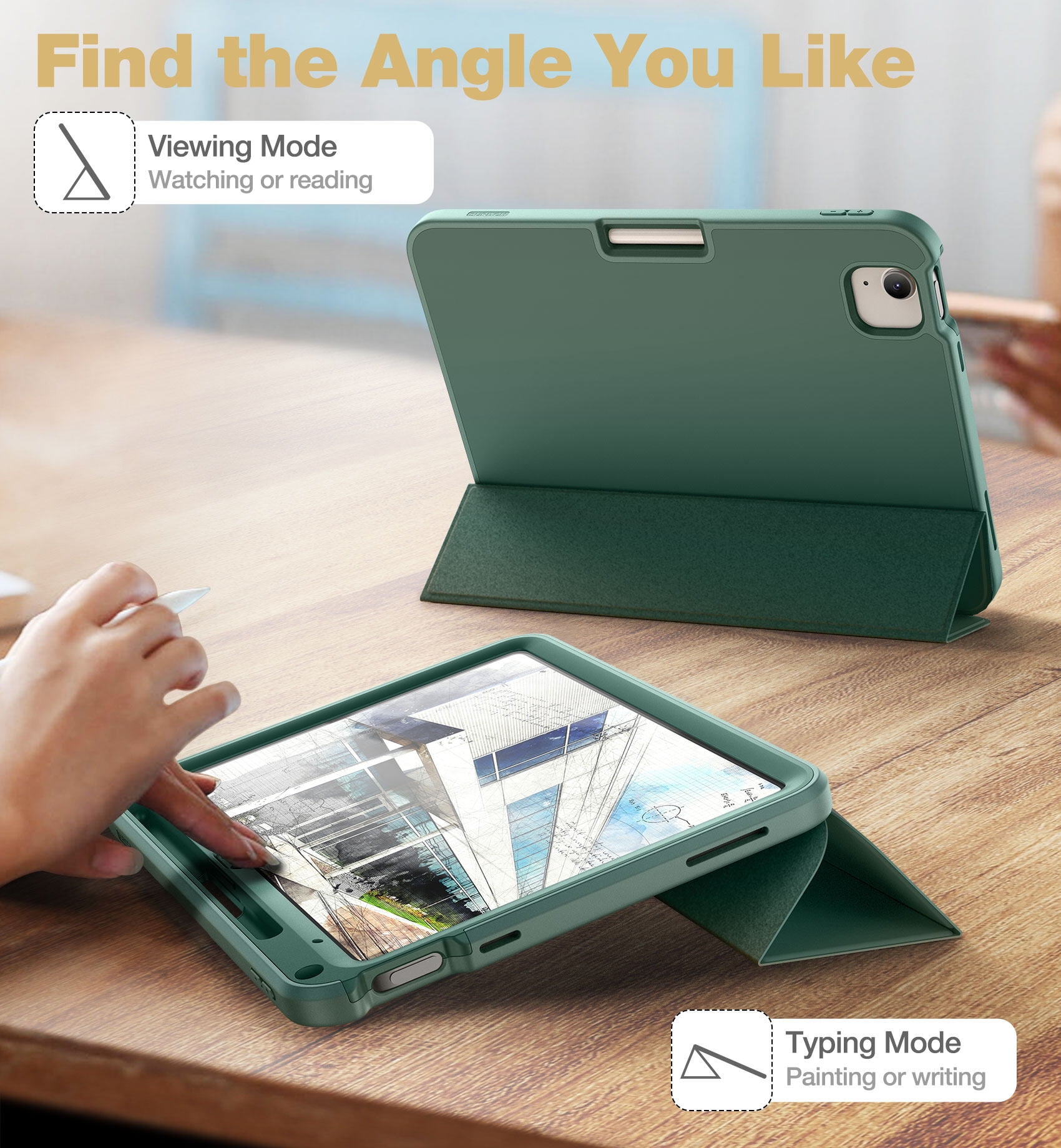 Suritch Case for iPad A16 11th Gen 11 inch 2025/iPad 10th Gen 10.9 inch with Screen Protector and Pencil Holder Tri-fold Stand Auto Wake/Sleep, Green