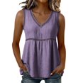 thumbnail image 2 of Women's Eyelet Tank Tops Casual Sleeveless V-Neck Blouses Empire Waist Trendy Boho Summer Beach Vacation Outfits, 2 of 6