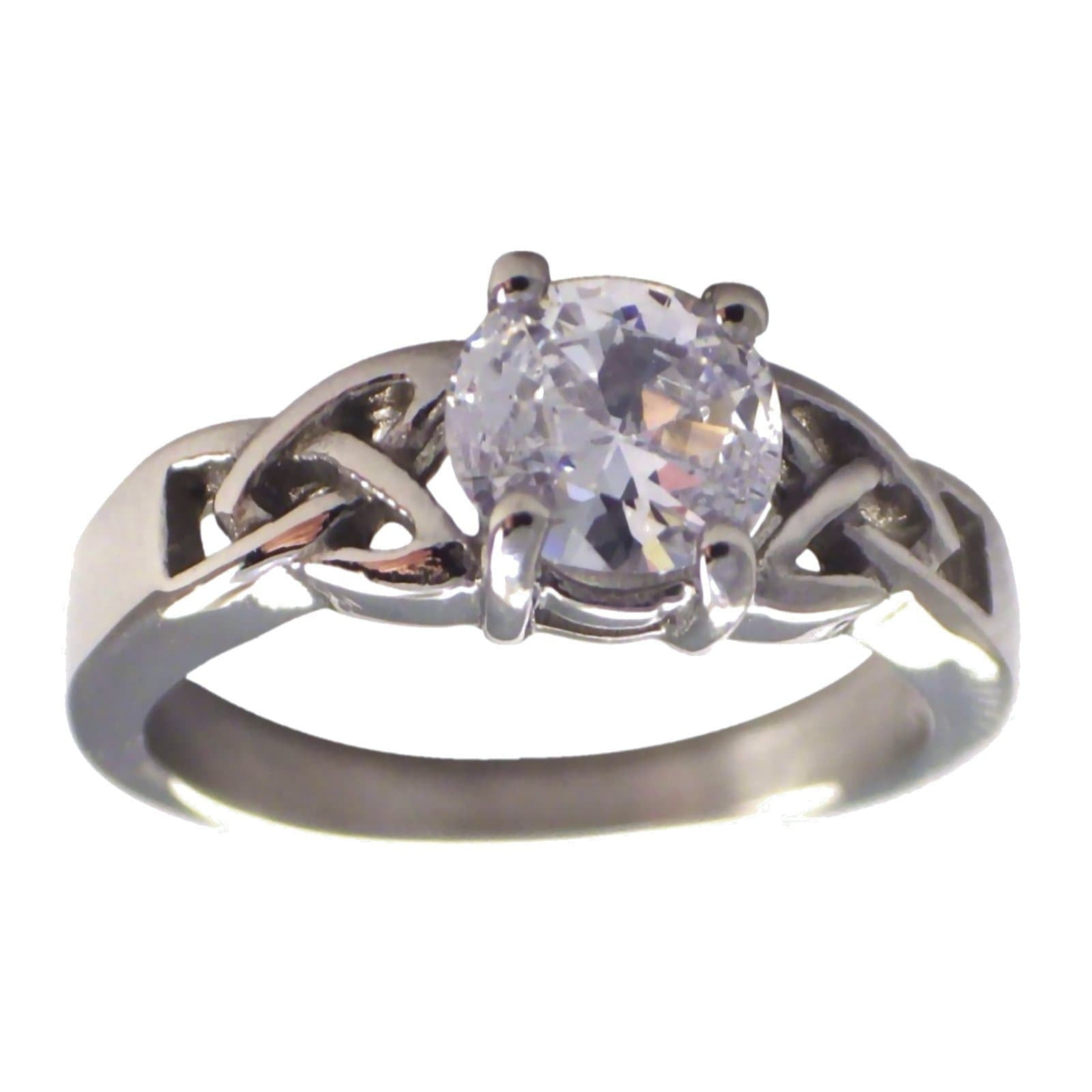 Celtic April Birthstone Ring Cubic Zirconia 316L Stainless Steel Engagement Band Fantasy Forge Jewelry