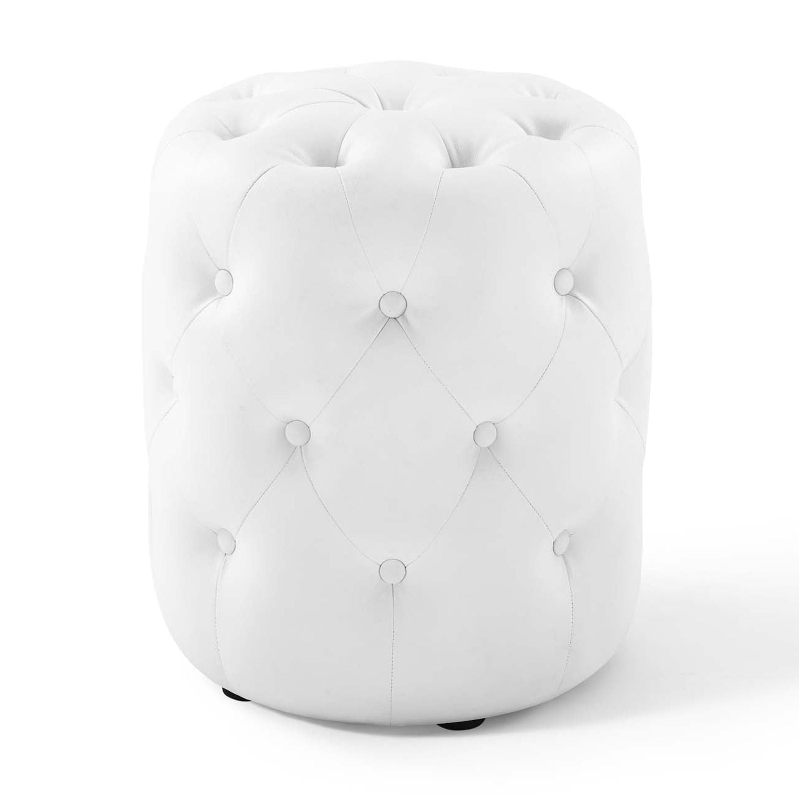 Modway Amour Tufted Button Round Faux Leather Ottoman in White