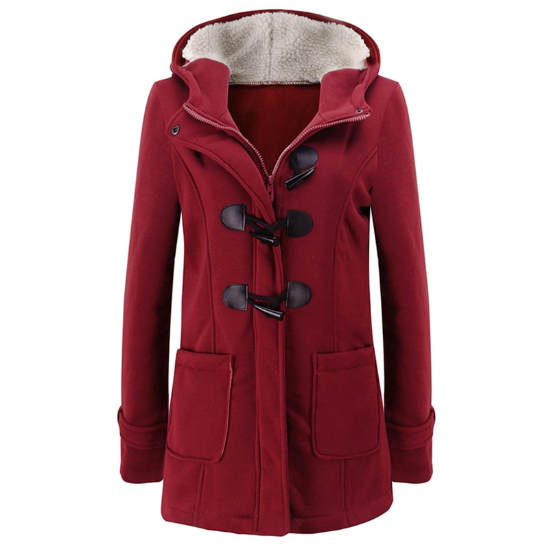 Anself - Women Hooded Jacket Duffle Coat Buckle Zipper Front Plus Size ...