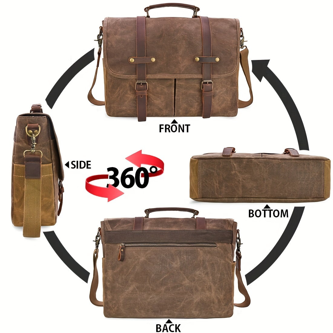 Vintage Waxed Canvas Messenger Bag for Men, 15.6" Laptop Briefcase with 9 Pockets, Heavy-Duty Work Satchel for Business Travel College