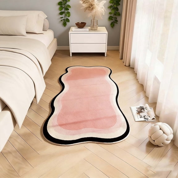 NWOKYZGH Bathroom Rug Runner, Cute Long Bathroom Rug with Irregular Shaped Absorbent Non Slip, 15x47 Inch Machine Washable Soft Shaggy Microfiber Bath Mat for Floor, Tub, Shower